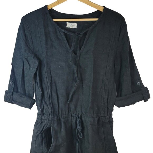 Lou & Grey Mini Dress Black Small 100% Cotton Pocket Roll Tab Lace Up Drawstring - Picture 6 of 9